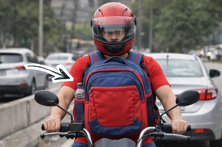 Dirigir com mochila na frente é infração e pode render multa e pontos na CNH