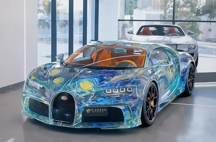 Bugatti Chiron ganha pintura inspirada em “Noite Estrelada” e vira obra de arte sobre rodas