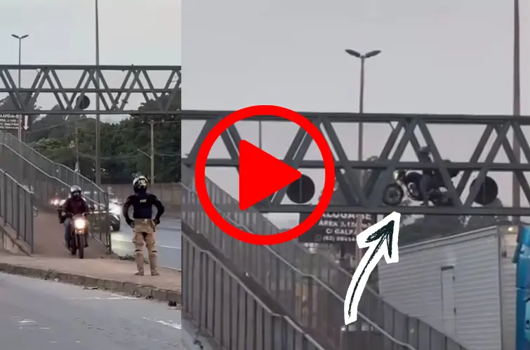 Motociclista tenta atravessar passarela e dá de cara com PRF que aguardava embaixo da estrutura