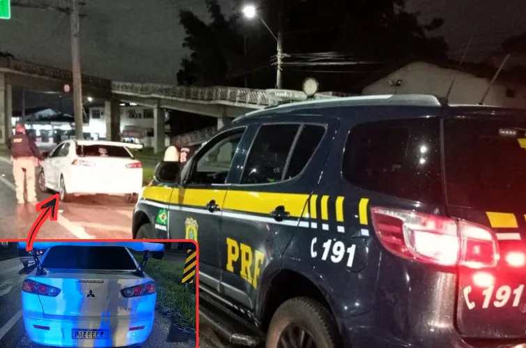 PRF detém motoristas por racha em rodovia sob chuva e com tráfego intenso