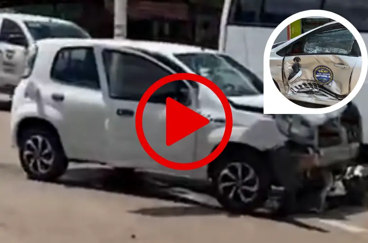 Vídeo mostra forte colisão envolvendo táxi de Nova Mamoré em Porto Velho
